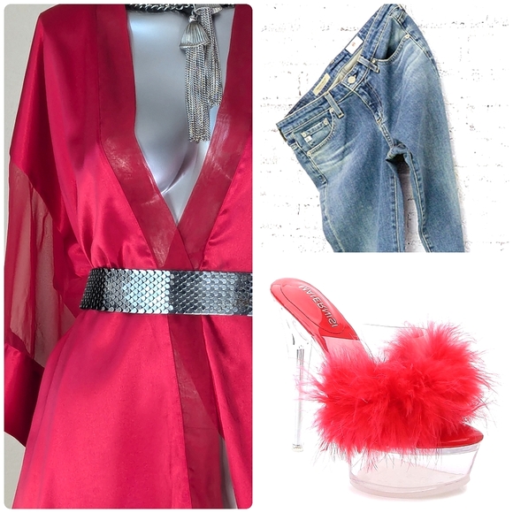 Victoria's Secret Gold Label Collection Cranberry Kimono Wrap Loungewear Robe - Picture 10 of 12